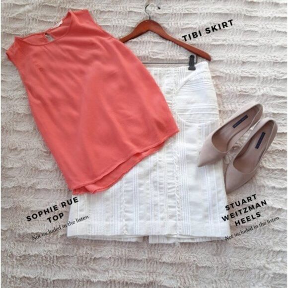 Tibi Quilted Off White Cotton Blend Fully Lined Skirt Womens Size 6 Chic - Picture 6 of 12